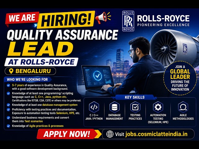 Quality Assurance Lead position at Rolls-Royce in Bengaluru.