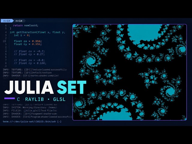 Coding a Julia Set fractal from scratch | Raylib | C | GLSL | Neovim