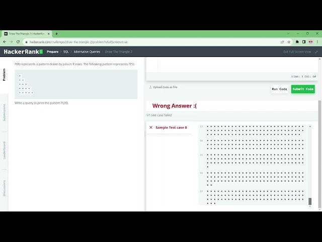 Hackerrank SQL solutions -DRAW THE TRIANGLE - 2 -Level Easy