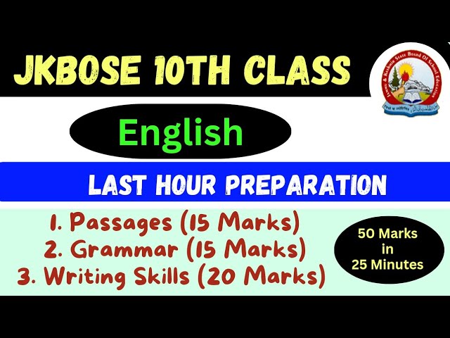 10th Class English Last Hour Preparation - Writing Skills and Grammar 10th Class