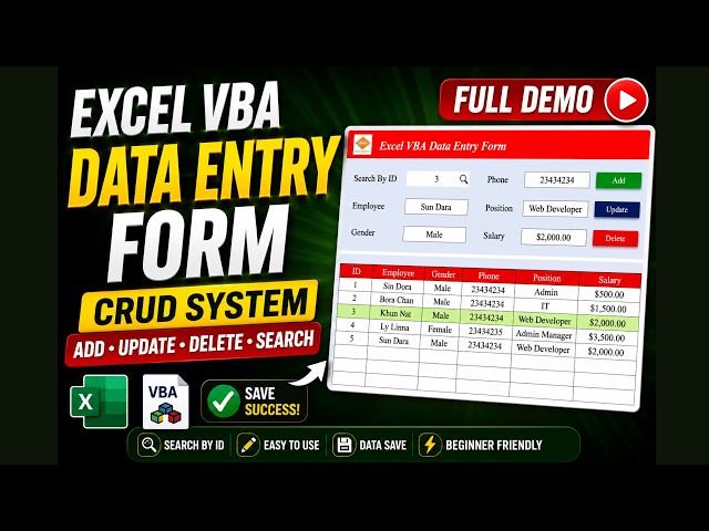 Excel VBA Data Entry Form | Full CRUD Project with Source Code