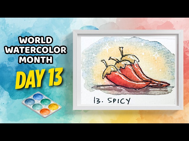 Painting tiny SPICY PEPPERS in watercolor (Day 13 Challenge)