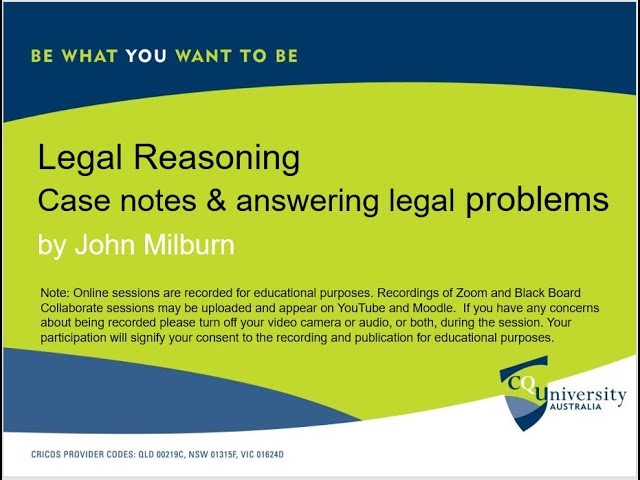 Legal Reasoning: Writing case notes & answering legal problems by John Milburn.