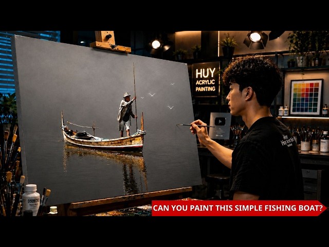 😱 Is This Really Acrylic? | Easy Fishing Boat Painting for Beginners | #0139