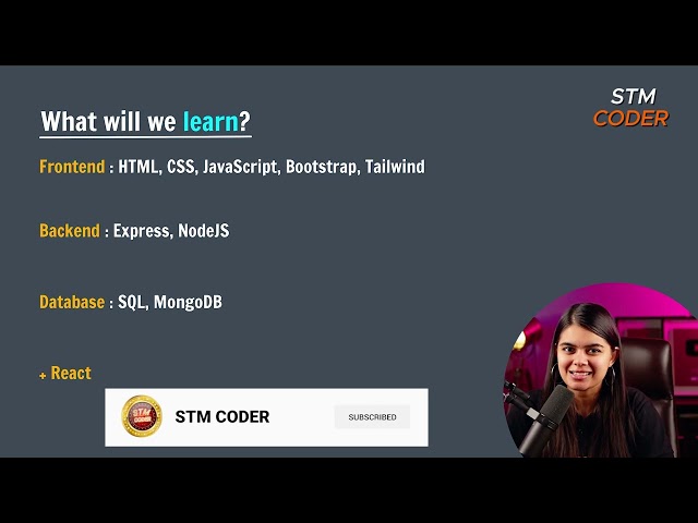 L-4 We will learn | Frontend | Backend | Database | React | Nodejs | Express | SQL | Tailwind