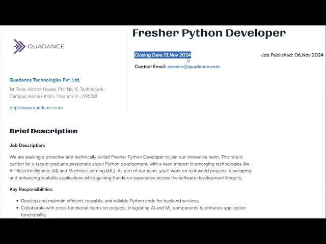 Role: Fresher Python Developer