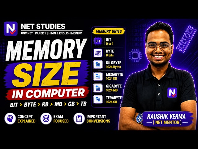 Computer Memory Size 🔥 Bits to TB Explained | UGC NET Paper 1 | By Kaushik Verma