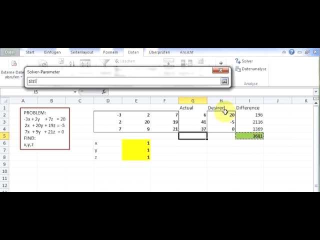 Solving a System of Linear Equations with Excel and Solver