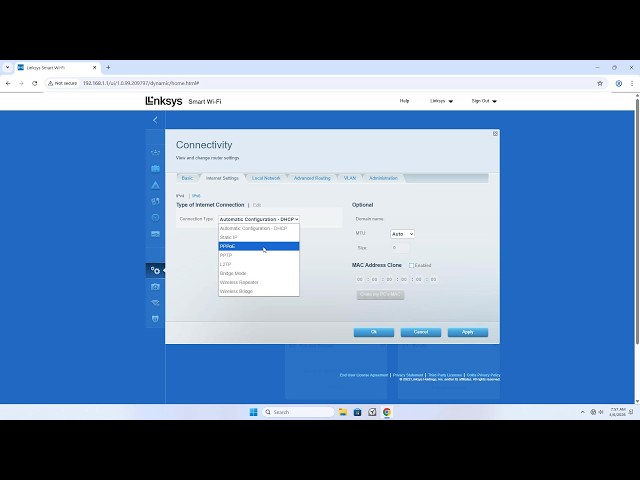Setup PPPoE connection on Linksys router