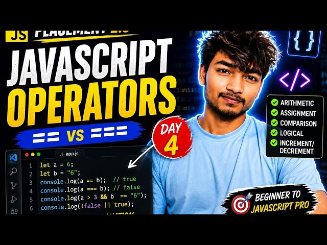 Learn JavaScript Operators in One Video | Placement 2.0 Day 4 -- Complete Guide | Beginner Friendly
