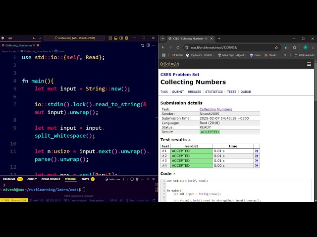 Day 20 of coding in rust | CSES Collecting Numbers| Rust Coding Challenge