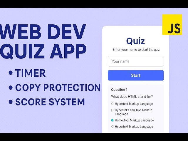 Web Dev Quiz App | HTML, CSS, JavaScript Project with Timer, Copy Protection & Score System