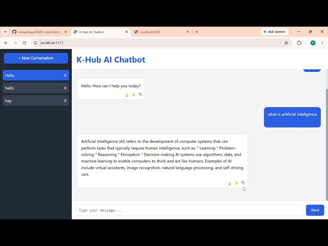 K-Hub AI Chatbot | React.js + Node.js + Express | AI Chatbot Project Demo