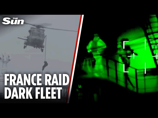 Moment heavily armed forces seize sanctioned Russian oil tanker in naval raid