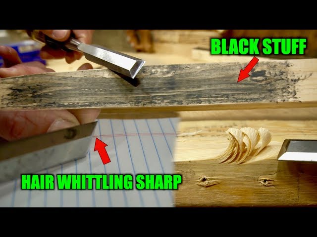 How to sharpen a chisel on sandpaper to hair whittling sharp.