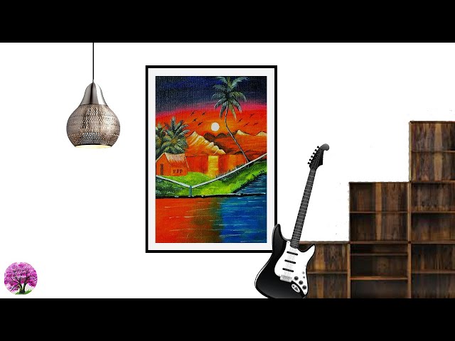 Full moonlight scenery acrylic painting tutorial for beginners || Night Scenery Painting || SK
