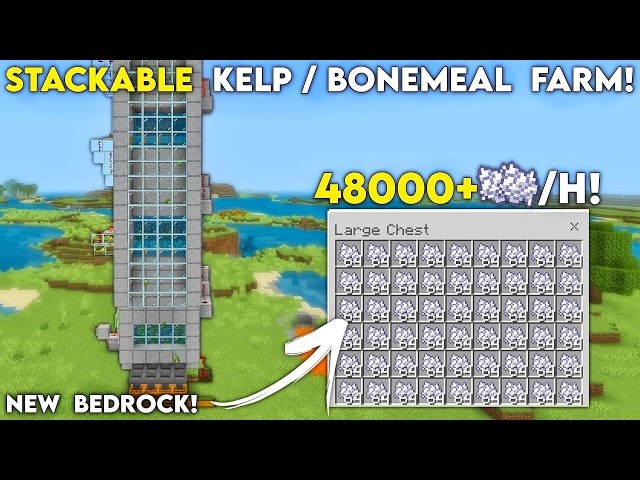New STACKABLE Zero Tick Kelp/Bonemeal Farm in Minecraft Bedrock! (26.1+)