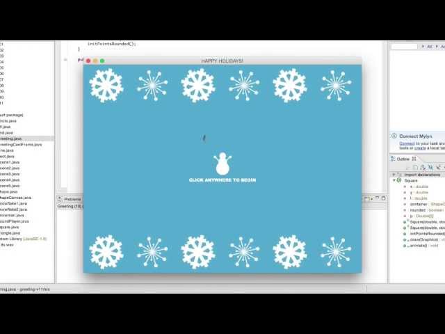 Java Swing Animation Project: Holiday Greeting Card (everything drawn and animated using code)