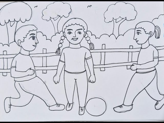 Video 18 # For Kids- Easy ways to draw "Children playing Football" आसान चित्रकारी हिंदी में सीखें