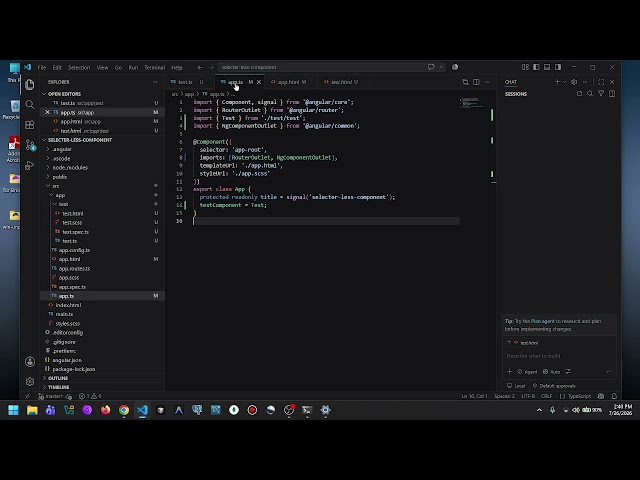angular selector less component in html