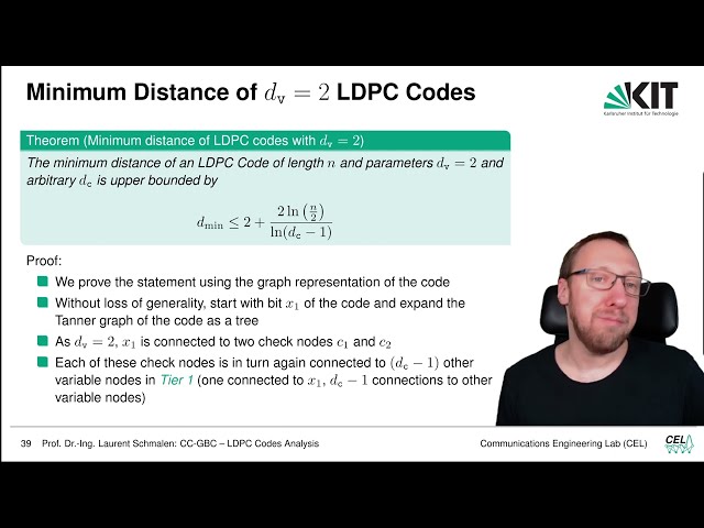 Lecture "Channel Coding: Graph-based Codes", Chapter 3, Vid. 2, "Properties of Regular LDPC Codes"
