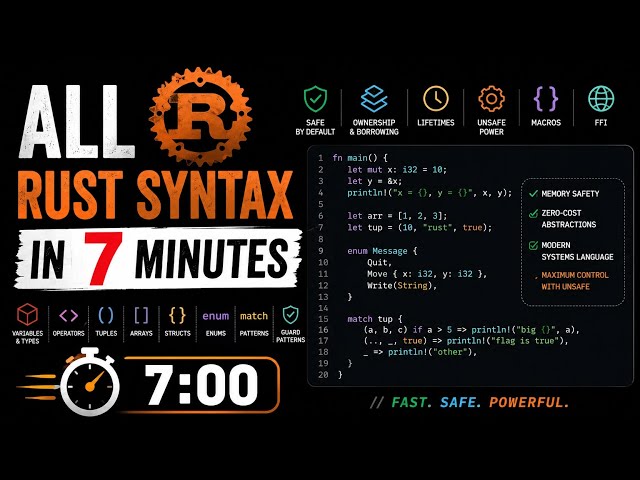 All Rust Syntax in 7 Minutes | Ownership, Lifetimes, Enums & Unsafe Explained