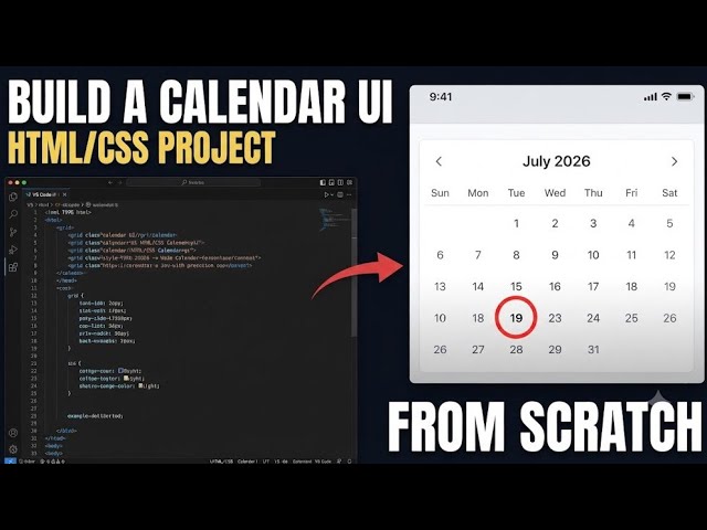 Day12 |How to Build a Calendar UI from Scratch | HTML CSS Web Dev Project