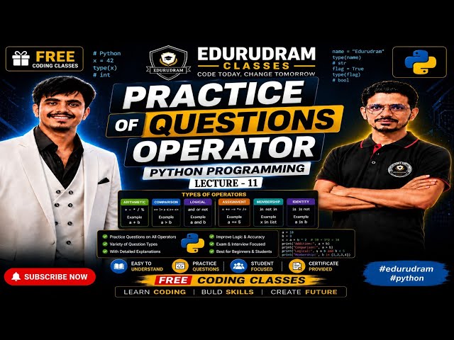 Practice Questions of Operator | Python Programming Lecture 11 | Free Coding Classes #edurudram