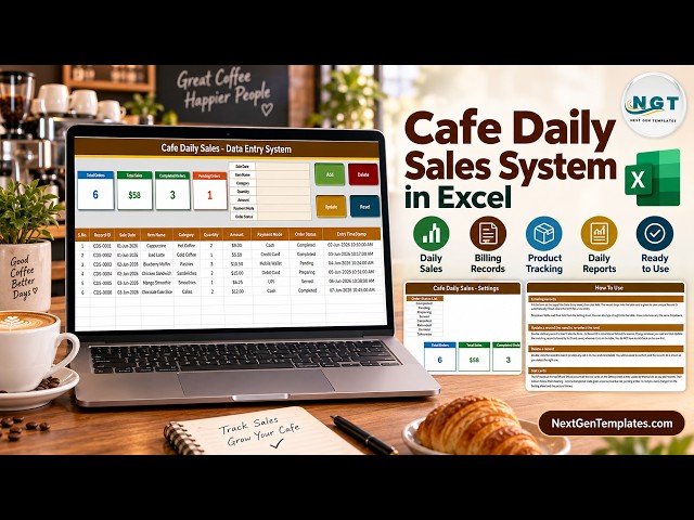 Cafe Daily Sales Data Entry System in Excel