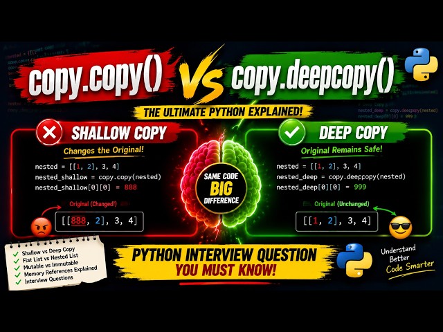 Python Shallow Copy vs Deep Copy Explained | copy.copy() vs deepcopy() with Examples