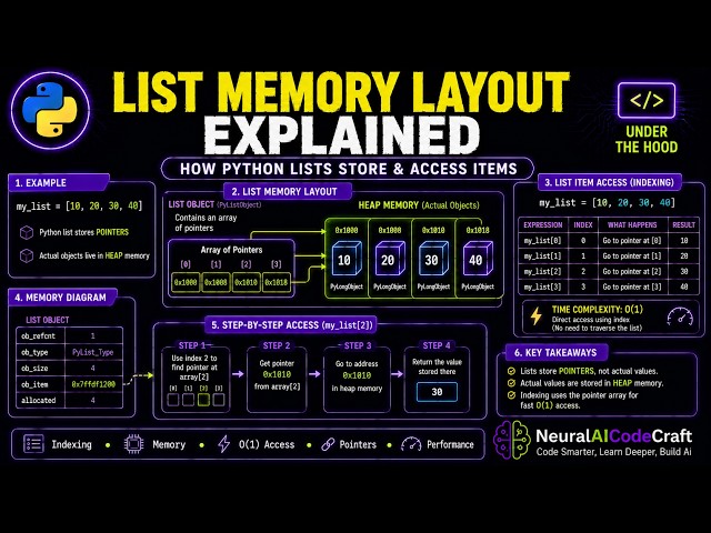 Python Lists Memory Layout Explanation , Indexing, List Item Access  with Examples