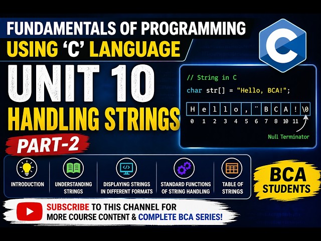 C Programming Strings Advanced | Unit 10 Handling Strings Part-2 | BCA Course