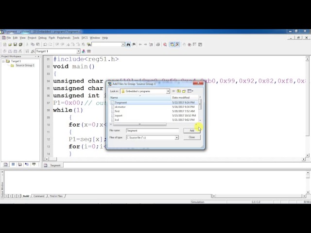 Embedded C program to display  0 to 9 on 7 segment display with Keil and Proteus combination