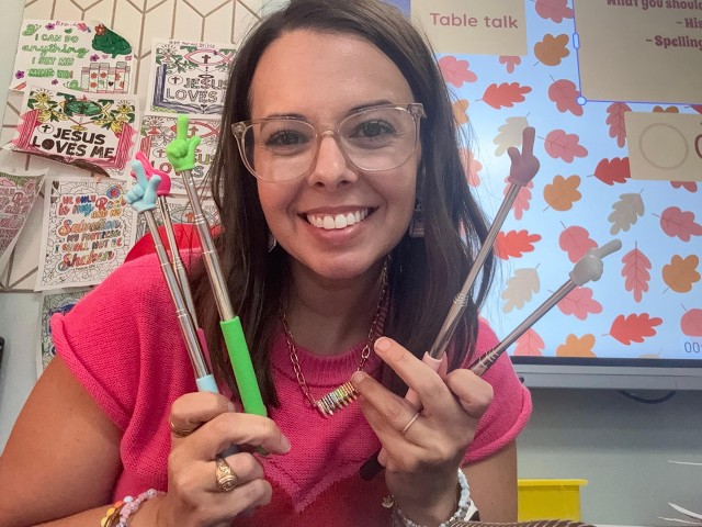 Teacher pointer sticks in action  5pcs Teacher Pointer Stick for Classroom 30.7" Extendable Pointer