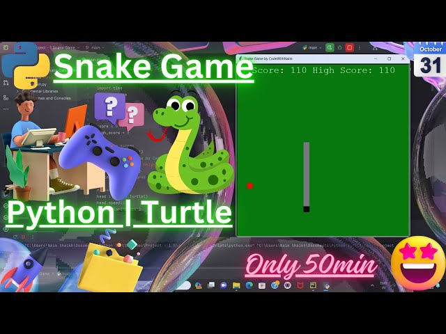 How to make Snake Game using Python Turtle #python #turtle