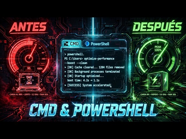 10 Comandos de CMD y PowerShell que ACELERAN tu PC (Antes vs Después) 🚀