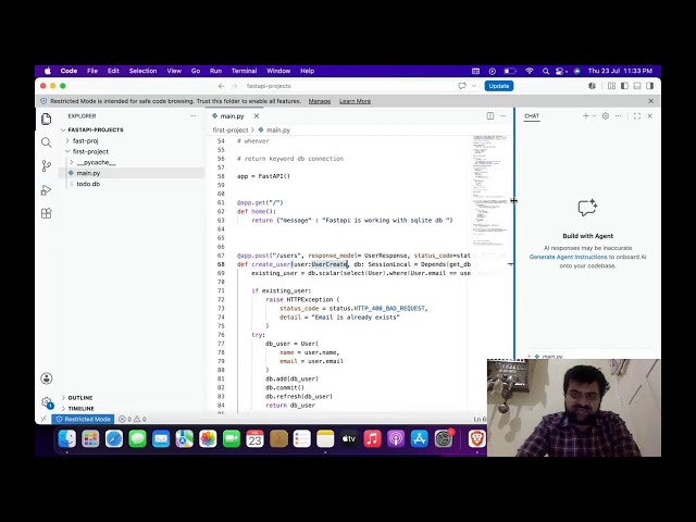 fastapi doing the crud operations by connecting the db