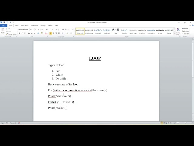 For Loop in C Programming.