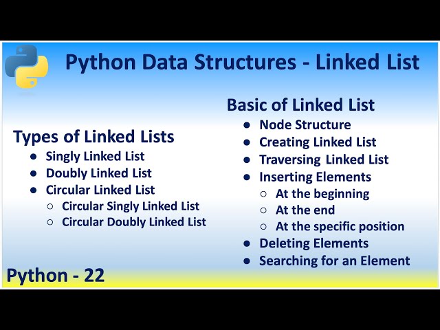 Python 22 Data Structure Linked List Singly, Doubly, Circular Creating Traversing Deleting Searching