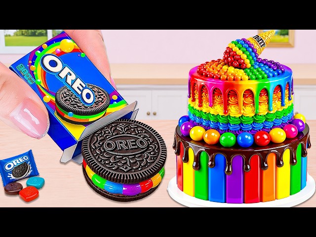 How To Bake A Yummy Miniature Rainbow Cake With Dripping Chocolate |  Soft Baking Recipes