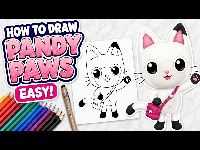 How to Draw Pandy Paws from Gabby's Dollhouse Step by Step