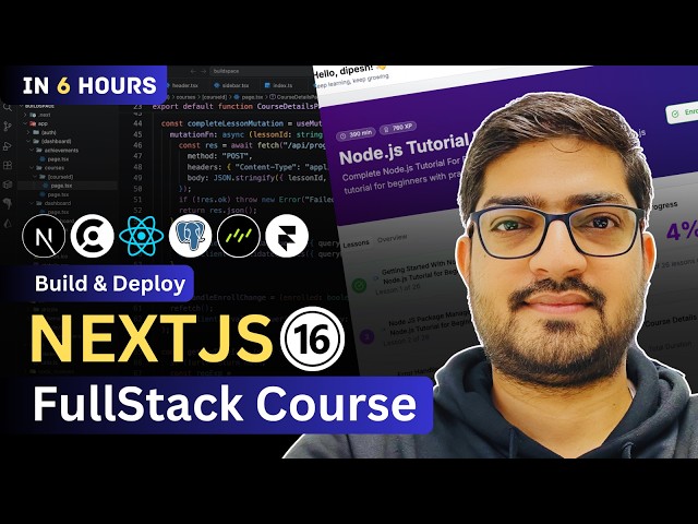 Learn Next.js 16 FullStack Course with Project in 6 hours | Clerk Auth, Drizzle ORM, PostgreSQL