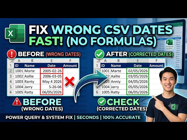 Excel: How to Correct Wrong Date Formats in Seonds without using Complex Forumulas and Methods.