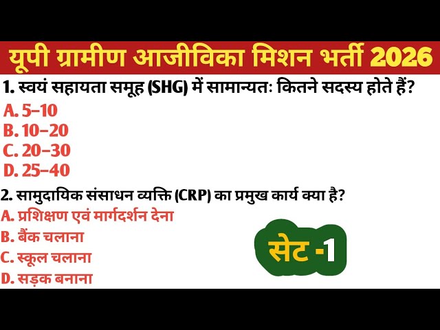 UP राज्य ग्रामीण अजीविका मिशन भर्ती 2026 सेट-01 | UP Gramin Ajivika Mission | UPSRLM Samvida Vacancy