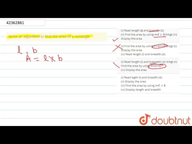 Write an algorithm to find the area of a rectangle  | CLASS 9 | BANKING AND COMPUTING | MATHS | ...