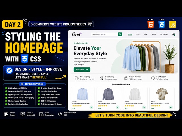 🛒 E-Commerce Website Project | Day 2 | Project Setup & Homepage Design Using HTML & CSS