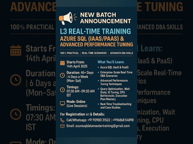 🎓 L3 Real-Time Training: Azure SQL (IaaS/PaaS) & Advanced Performance Tuning
