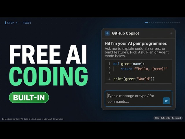 FREE AI Coding in VS Code (2026) — GitHub Copilot for Beginners
