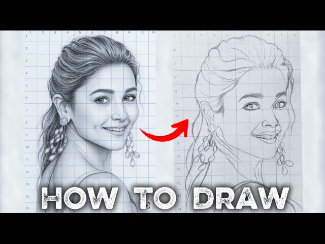 How to Draw Alia Bhatt Face Outline | Easy Grid Method | Portrait Drawing Tutorial 