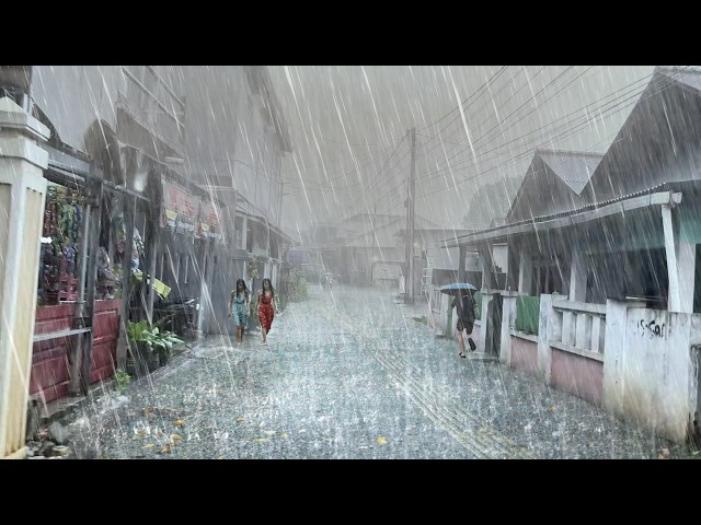 Heavy Rain Sound In Beautiful Nice Green Village, Overcome insomnia, Rain Sounds For Sleeping
